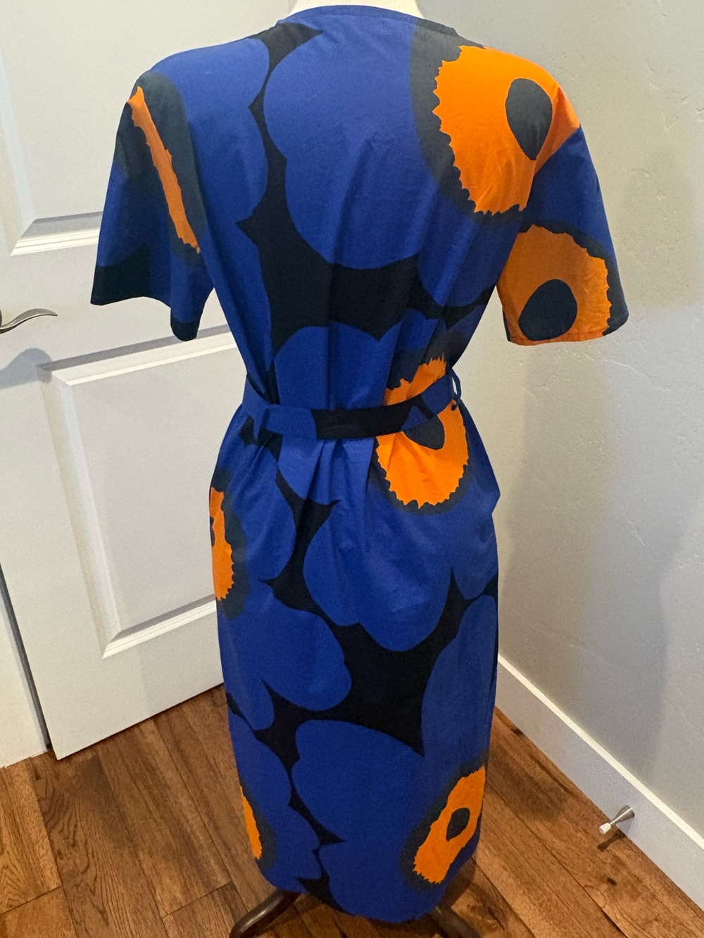 Stunning Marimekko Blue & Orange Floral Midi Dress Size Small/Medium 34 NWOT - Picture 4 of 9
